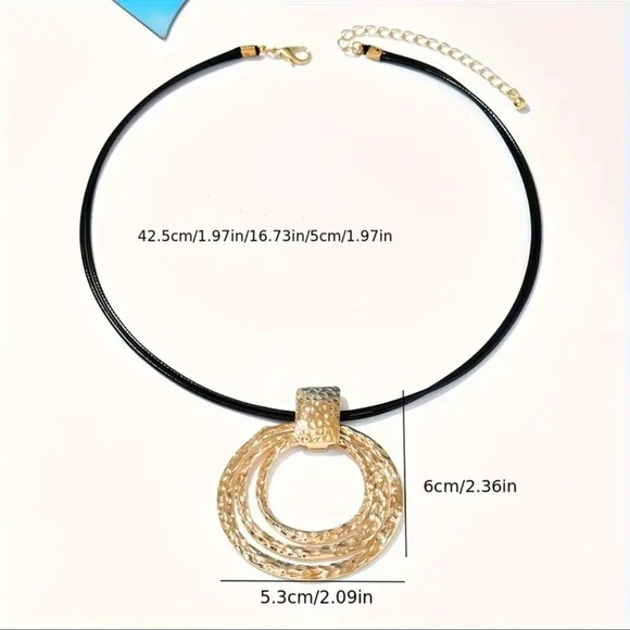 Vintage Boho Gold Pendant Black Cord Necklace New - Picture 3 of 4